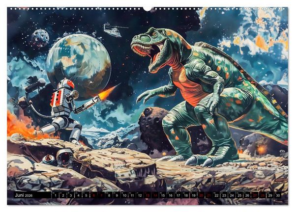 Produktbild: Dinosaurier Sci-Fi - Kampf der Urzeitgiganten im Weltall (Wandkalender 2026 DIN A2 quer), CALVENDO Monatskalender