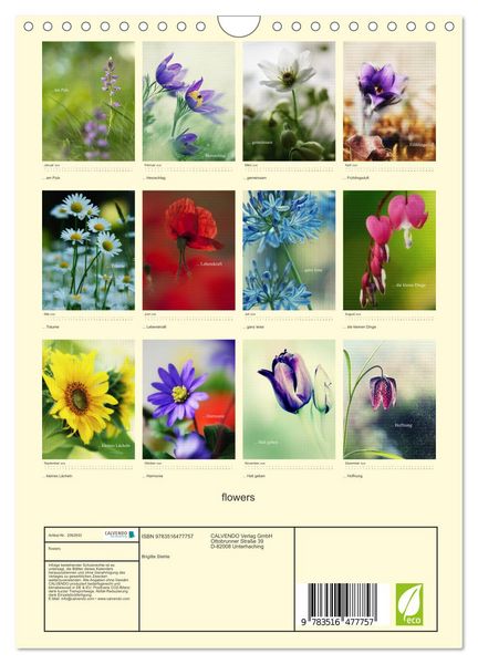 Produktbild: flowers (Wandkalender 2026 DIN A4 hoch), CALVENDO Monatskalender