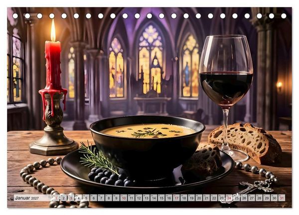Produktbild: Schattenbankett - Gothic Fine Dining &ndash; 12 Men&uuml;s in dunkler Eleganz (Tischkalender 2027 DIN A5 quer), CALVENDO Monatskalender