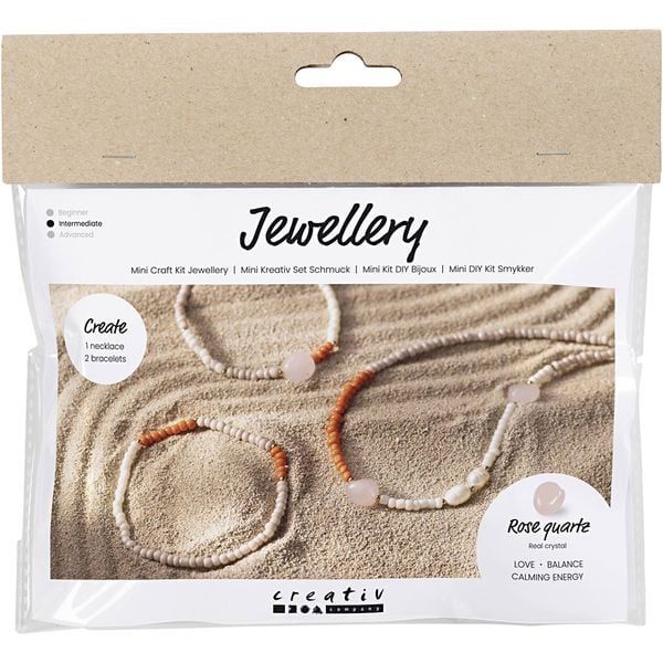 Produktbild: Creativ Company DIY Sets Beads Mini Kreativ Set Schmuck, Halskette und Armband aus Rosenquarz, Kreativ Box