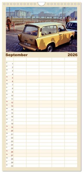 Produktbild: Familienplaner 2026 - Trabi-Land DDR mit 5 Spalten (Wandkalender, 21 x 45 cm) CALVENDO