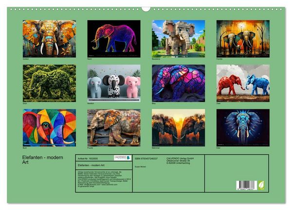 Produktbild: Elefanten - modern Art (Wandkalender 2026 DIN A2 quer), CALVENDO Monatskalender