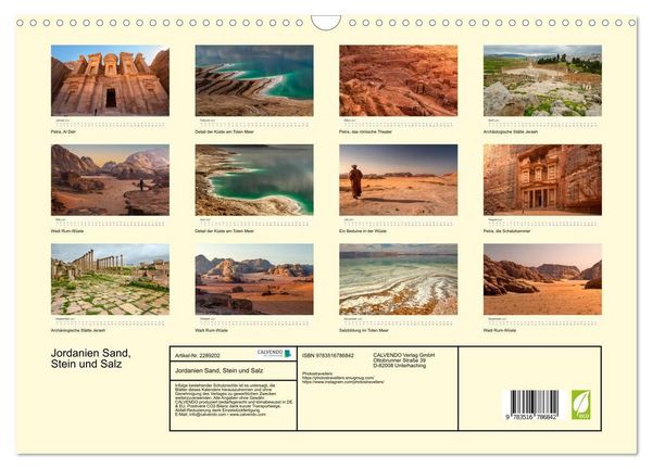 Produktbild: Jordanien Sand, Stein und Salz (Wandkalender 2027 DIN A3 quer), CALVENDO Monatskalender