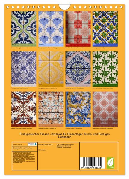 Produktbild: Portugiesischer Fliesen - Azulejos f&uuml;r Fliesenleger, Kunst- und Portugal-Liebhaber (Wandkalender 2026 DIN A4 hoch), CALVENDO Monatskalender