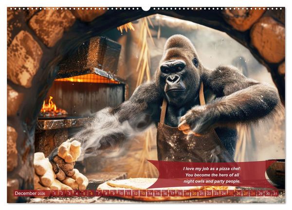 Produktbild: Funny charming animals as pizza chef (High Quality Premium Wall Calendar 2026 DIN A2 landscape),CALVENDO 12 Month Wall Calendar