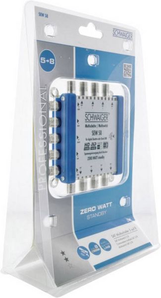Produktbild: Schwaiger SEW58 531 SAT Multischalter Eing&auml;nge (Multischalter): 5 (4 SAT/1 terrestrisch) Teilnehmer-Anzahl: 8 StandBy-Funktion
