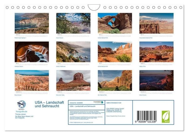 Produktbild: USA &ndash; Landschaft und Sehnsucht (Wandkalender 2027 DIN A4 quer), CALVENDO Monatskalender