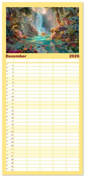 Produktbild: Familienplaner 2026 - Dschungelzauber - Kunstvolle Werke mit 5 Spalten (Wandkalender, 21 x 45 cm) CALVENDO