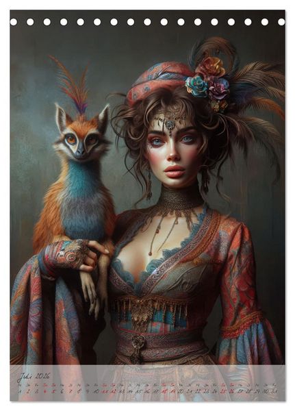 Produktbild: Eleganz der Exotik - Femme Fatale im Boh&egrave;me-Chic mit tierischen Begleitern (Tischkalender 2026 DIN A5 hoch), CALVENDO Monatskalender