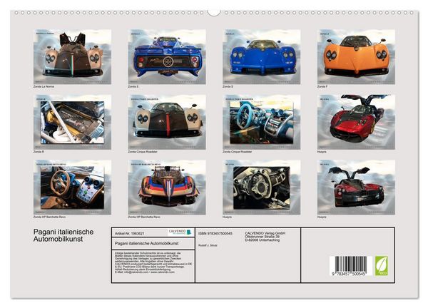 Produktbild: Pagani italienische Automobilkunst (hochwertiger Premium Wandkalender 2026 DIN A2 quer), Kunstdruck in Hochglanz