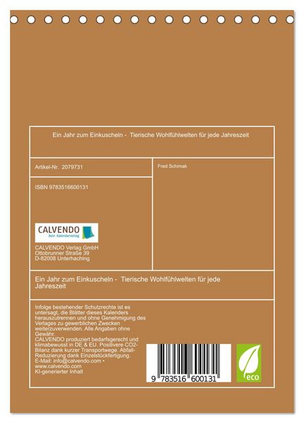 Produktbild: Ein Jahr zum Einkuscheln - Tierische Wohlf&uuml;hlwelten f&uuml;r jede Jahreszeit (Tischkalender 2026 DIN A5 hoch), CALVENDO Monatskalender