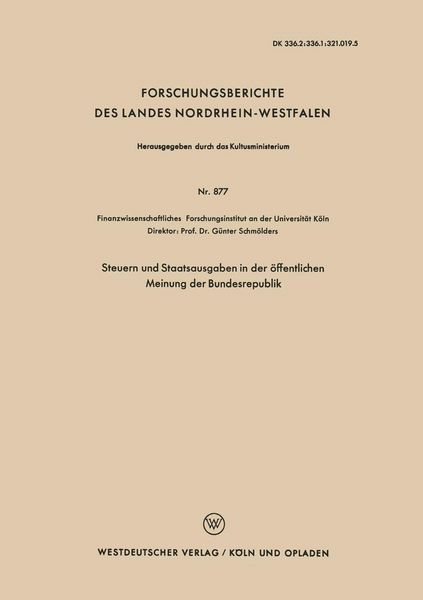 Produktbild: Steuern und Staatsausgaben in der &ouml;ffentlichen Meinung der Bundesrepublik