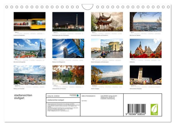 Produktbild: stadtansichten stuttgart (Wandkalender 2027 DIN A4 quer), CALVENDO Monatskalender