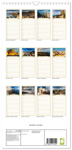 Produktbild: Familienplaner 2026 - Bonifacio. Korsika mit 5 Spalten (Wandkalender, 21 x 45 cm) CALVENDO