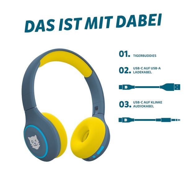 Produktbild: tigerbuddies Bluetooth Kinderkopfh&ouml;rer Royal Sun ( dunkelblau / gelb )