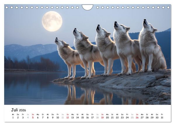 Produktbild: W&ouml;lfe im Mondlicht - Ruf der Wildnis (Wandkalender 2026 DIN A4 quer), CALVENDO Monatskalender