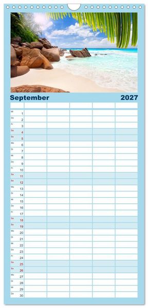 Produktbild: Familienplaner 2027 - Seychellen mit 5 Spalten (Wandkalender, 21 x 45 cm) CALVENDO