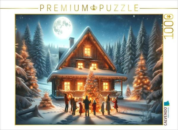 Produktbild: CALVENDO Puzzle Zusammenkunft am Weihnachtsbaum - Weihnachtliche Familienzeit | 1000 Teile Lege-Gr&ouml;&szlig;e 64x48cm Foto-Puzzle f&uuml;r gl&uuml;ckliche Stunden