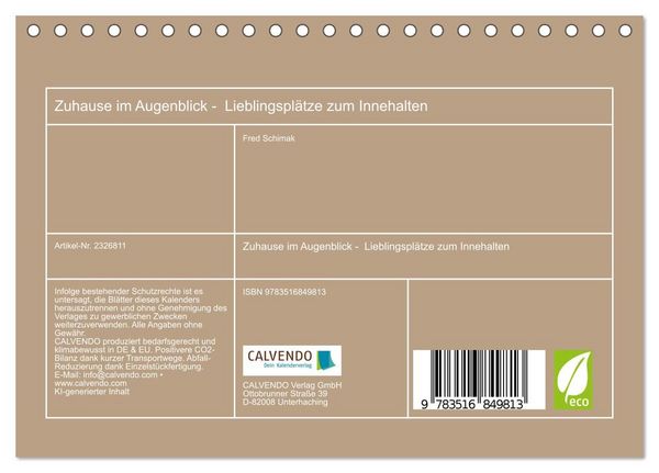 Produktbild: Zuhause im Augenblick - Lieblingspl&auml;tze zum Innehalten (Tischkalender 2027 DIN A5 quer), CALVENDO Monatskalender