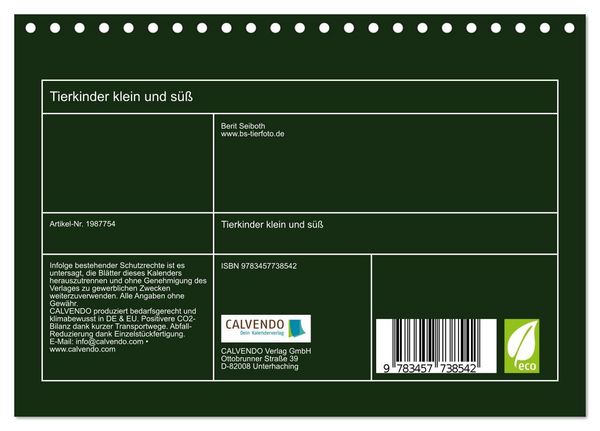 Produktbild: Tierkinder klein und s&uuml;&szlig; (Tischkalender 2026 DIN A5 quer), CALVENDO Monatskalender