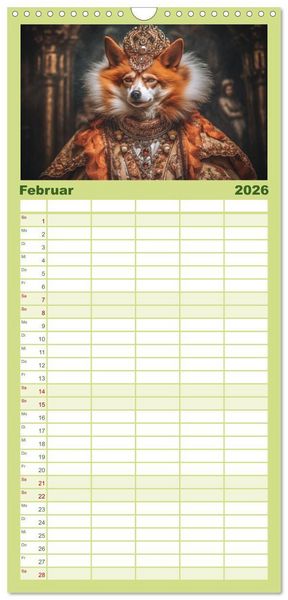 Produktbild: Familienplaner 2026 - Tierisch - K&ouml;niglich mit 5 Spalten (Wandkalender, 21 x 45 cm) CALVENDO