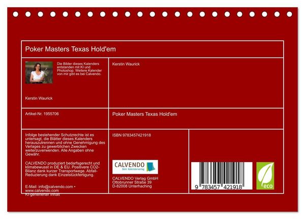 Produktbild: Poker Masters Texas Hold'em (Tischkalender 2026 DIN A5 quer), CALVENDO Monatskalender