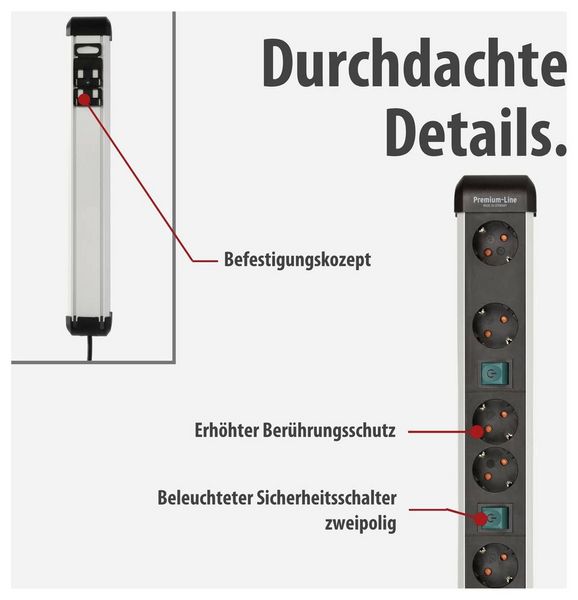 Produktbild: Brennenstuhl 1391030601 Steckdosenleiste mit Schalter Silber-Schwarz Schutzkontakt 1 St.