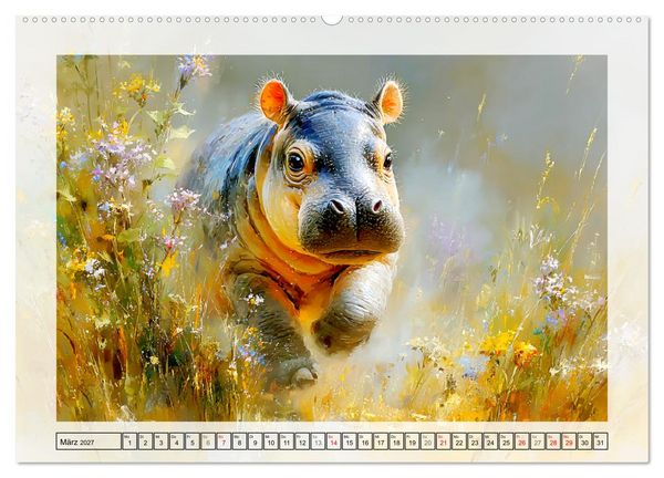 Produktbild: Zwergflusspferde. Kleine Hippos im Sumpfgebiet (hochwertiger Premium Wandkalender 2027 DIN A2 quer), Kunstdruck in Hochglanz