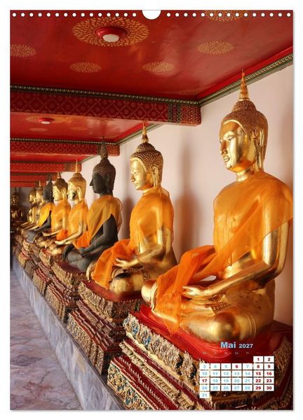 Produktbild: Bangkoks Tempel - Goldene Pagoden und safrangelbe Roben (Wandkalender 2027 DIN A3 hoch), CALVENDO Monatskalender