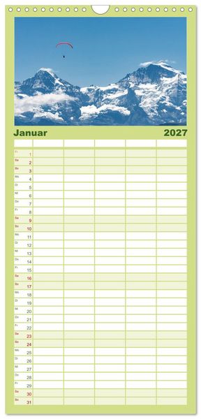 Produktbild: Familienplaner 2027 - Berner Oberland - Bergwelten mit 5 Spalten (Wandkalender, 21 x 45 cm) CALVENDO