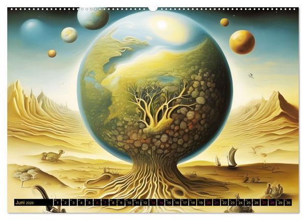 Produktbild: Erde, Sonne, Mond und Sterne Surrealistische Kunstwerke (hochwertiger Premium Wandkalender 2026 DIN A2 quer), Kunstdruck in Hochglanz