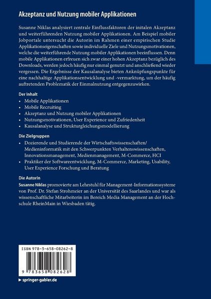 Produktbild: Akzeptanz und Nutzung mobiler Applikationen