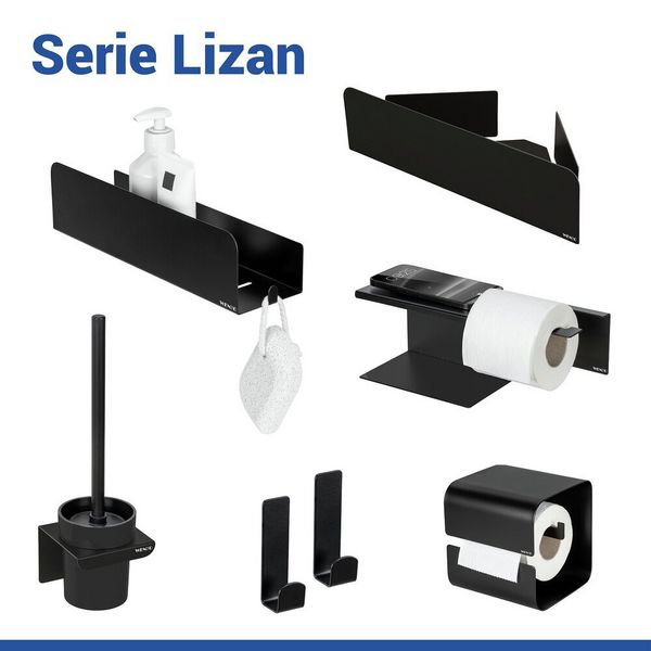 Produktbild: Turbo-Loc&reg; WC-Garnitur Mod. Lizan Schwarz, mit Silikon-B&uuml;rstenkopf, Befestigen ohne Bohren