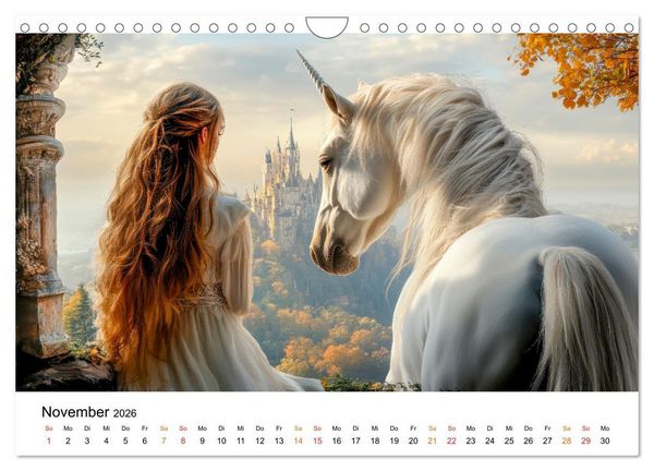Produktbild: Einhorn-Welten - zwischen Fantasie und Wirklichkeit (Wandkalender 2026 DIN A4 quer), CALVENDO Monatskalender