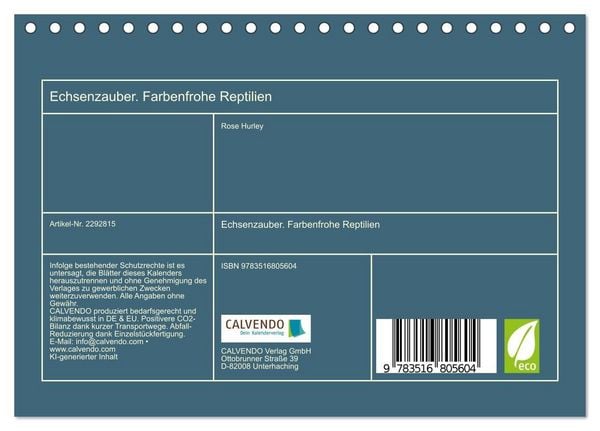 Produktbild: Echsenzauber. Farbenfrohe Reptilien (Tischkalender 2027 DIN A5 quer), CALVENDO Monatskalender