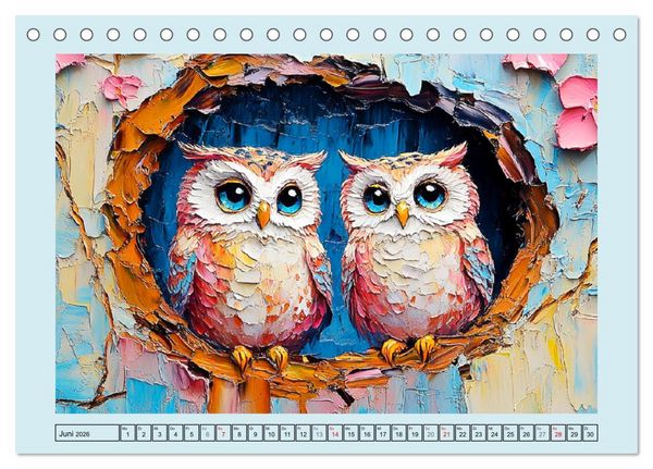 Produktbild: Eulen. Entz&uuml;ckende Paintings (Tischkalender 2026 DIN A5 quer), CALVENDO Monatskalender