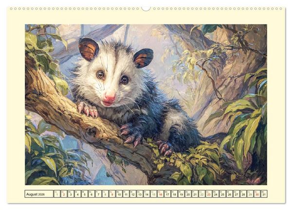 Produktbild: Opossums. Faszinierende Beutelratten in &Ouml;loptik (Wandkalender 2026 DIN A2 quer), CALVENDO Monatskalender