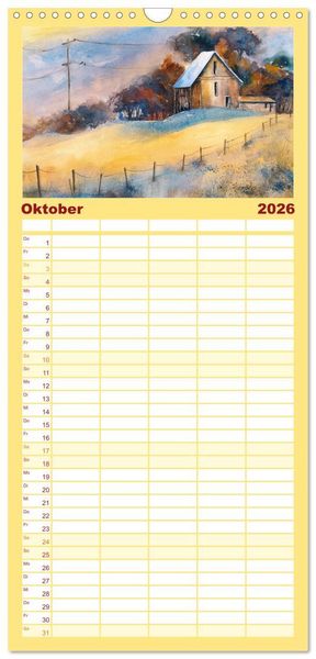 Produktbild: Familienplaner 2026 - Landschaft in Aquarell mit 5 Spalten (Wandkalender, 21 x 45 cm) CALVENDO