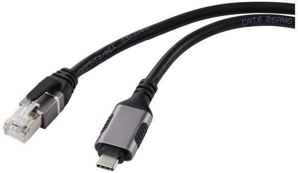 Produktbild: Renkforce USB, Netzwerk Adapterkabel [1x USB-C&reg; Stecker - 1x RJ45-Stecker] 1.80 m Aluminium-Stecker