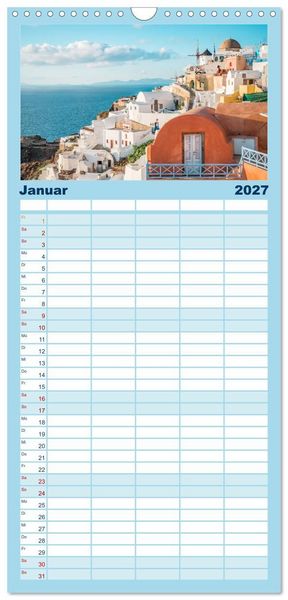 Produktbild: Familienplaner 2027 - Santorini - Die Perle der Kykladen mit 5 Spalten (Wandkalender, 21 x 45 cm) CALVENDO
