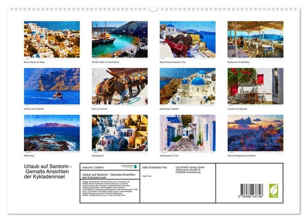 Produktbild: Urlaub auf Santorin - Gemalte Ansichten der Kykladeninsel (hochwertiger Premium Wandkalender 2027 DIN A2 quer), Kunstdruck in Hochglanz