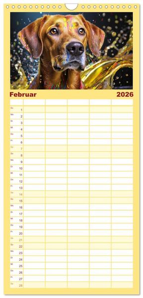 Produktbild: Familienplaner 2026 - Splash - Hunde im Farbrausch mit 5 Spalten (Wandkalender, 21 x 45 cm) CALVENDO