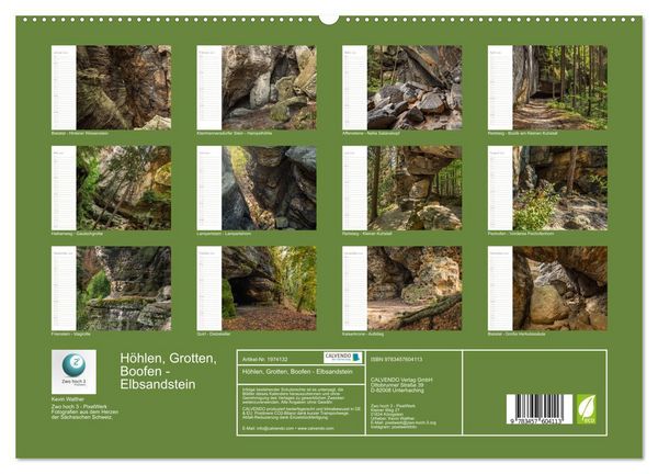 Produktbild: H&ouml;hlen, Grotten, Boofen - Elbsandstein (Wandkalender 2026 DIN A2 quer), CALVENDO Monatskalender