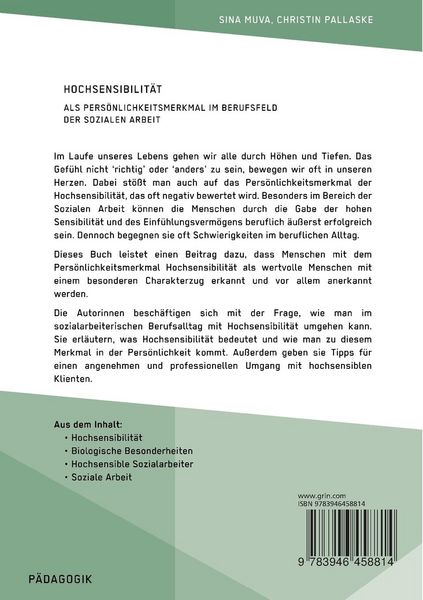 Produktbild: Hochsensibilit&auml;t als Pers&ouml;nlichkeitsmerkmal im Berufsfeld der Sozialen Arbeit