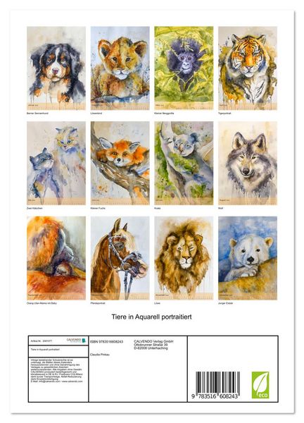 Produktbild: Tiere in Aquarell portraitiert (Wandkalender 2026 DIN A4 hoch), CALVENDO Monatskalender