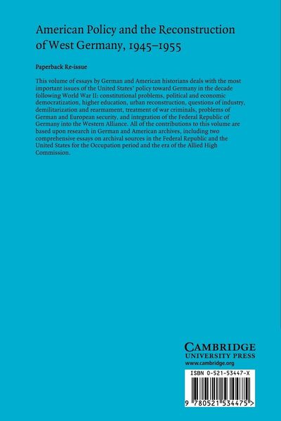 Produktbild: American Policy and the Reconstruction of West Germany, 1945 1955