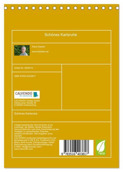 Produktbild: Sch&ouml;nes Karlsruhe (Tischkalender 2026 DIN A5 hoch), CALVENDO Monatskalender
