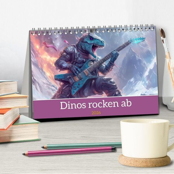 Produktbild: Dinos rocken ab (Tischkalender 2026 DIN A5 quer), CALVENDO Monatskalender