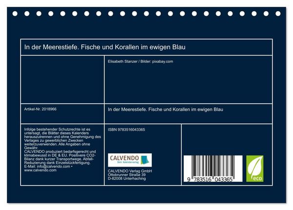 Produktbild: In der Meerestiefe. Fische und Korallen im ewigen Blau (Tischkalender 2026 DIN A5 quer), CALVENDO Monatskalender