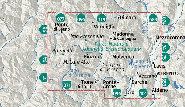 Produktbild: KOMPASS Wanderkarte 070 Naturpark Adamello-Brenta Geopark / Parco Naturale Adamello-Brenta Geopark 1:40.000
